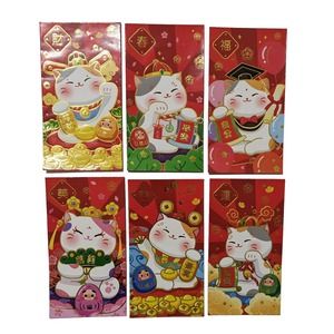 CHINESE NEW YEAR LUCKY CAT RED ENVELOPES 6 Pcs Set Graduation